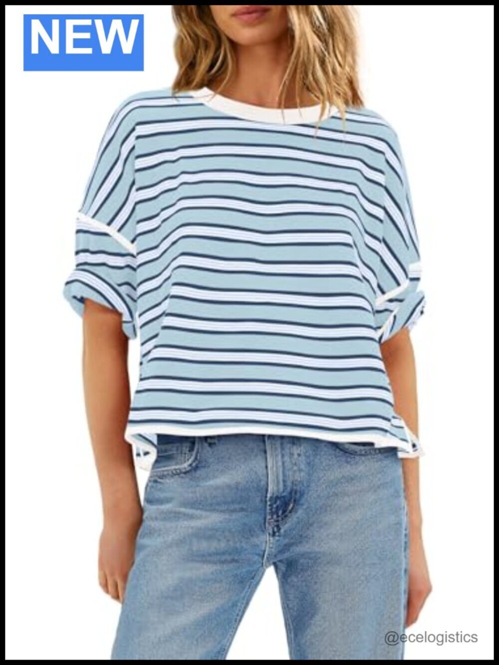 Oversized Striped Drop Shoulder Tee Casual Summer Top